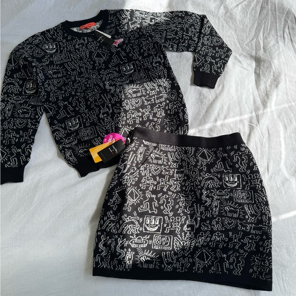 keith haring Dresses & Skirts - Black Two-Piece Knit Set with White All-Over Graphic Motif